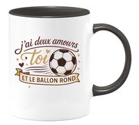 quotedazur - Mug j'ai deux amours : toi et le ballon rond - Tasse Cadeau Football Homme - Noir/Céramique