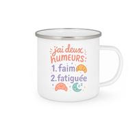 quotedazur - Mug j'ai deux humeurs : 1. faim 2. fatiguée - Tasse Cadeau Humour Femme - Blanc/Emaillé