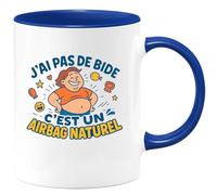 quotedazur - Mug J'ai pas de bide, c'est un airbag naturel - Tasse Cadeau Humour Homme - Bleu/Céramique