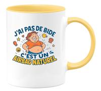 quotedazur - Mug J'ai pas de bide, c'est un airbag naturel - Tasse Cadeau Humour Homme - Jaune/Céramique