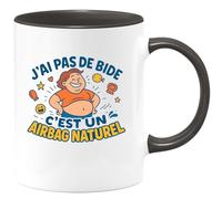 quotedazur - Mug J'ai pas de bide, c'est un airbag naturel - Tasse Cadeau Humour Homme - Noir/Céramique