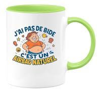 quotedazur - Mug J'ai pas de bide, c'est un airbag naturel - Tasse Cadeau Humour Homme - Vert/Céramique