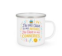 quotedazur - Mug J'ai pas l'âge de mes artères, j'ai l'âge de mes conneries - Tasse Cadeau Anniversaire Femme - Blanc/Emaillé