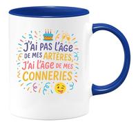 quotedazur - Mug J'ai pas l'âge de mes artères, j'ai l'âge de mes conneries - Tasse Cadeau Anniversaire Femme - Bleu/Céramique
