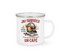 quotedazur - Mug j'ai survécu à une garde de 24h, cela mérite largement un café - Tasse Cadeau Pompier Femme - Blanc/Emaillé