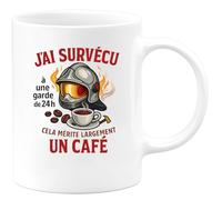 quotedazur - Mug j'ai survécu à une garde de 24h, cela mérite largement un café - Tasse Cadeau Pompier Femme - Blanc/Céramique