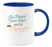 quotedazur - Mug J'ai troqué mon loyer contre l'horizon - Tasse Cadeau Vanlife - Bleu/Céramique