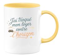 quotedazur - Mug J'ai troqué mon loyer contre l'horizon - Tasse Cadeau Vanlife - Jaune/Céramique