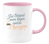 quotedazur - Mug J'ai troqué mon loyer contre l'horizon - Tasse Cadeau Vanlife - Rose/Céramique
