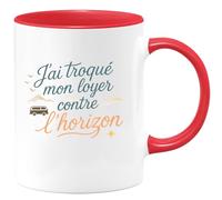 quotedazur - Mug J'ai troqué mon loyer contre l'horizon - Tasse Cadeau Vanlife - Rouge/Céramique