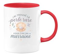 quotedazur - Mug J'ai trouvé la perle rare pour être ma marraine - Tasse Cadeau Baptême Demande Future Marraine Femme - Rouge/Céramique