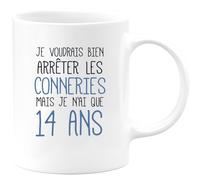 quotedazur - Mug J'Aimerai Bien Arrêter Les Conneries Mais Je N'Ai Que 14 Ans - Blanc/Céramique