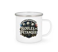 quotedazur - Mug jamais sans mes boules de pétanque - Tasse Cadeau Pétanque Homme - Blanc/Emaillé