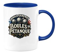 quotedazur - Mug jamais sans mes boules de pétanque - Tasse Cadeau Pétanque Homme - Bleu/Céramique