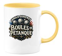 quotedazur - Mug jamais sans mes boules de pétanque - Tasse Cadeau Pétanque Homme - Jaune/Céramique