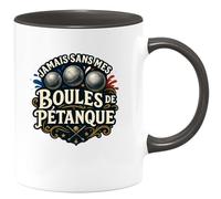 quotedazur - Mug jamais sans mes boules de pétanque - Tasse Cadeau Pétanque Homme - Noir/Céramique