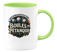 quotedazur - Mug jamais sans mes boules de pétanque - Tasse Cadeau Pétanque Homme - Vert/Céramique
