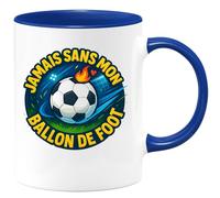 quotedazur - Mug jamais sans mon ballon de foot - Tasse Cadeau Football Homme - Bleu/Céramique