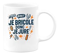 quotedazur - Mug je bricole donc je jure - Tasse Cadeau Humour Homme - Blanc/Céramique