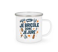 quotedazur - Mug je bricole donc je jure - Tasse Cadeau Humour Homme - Blanc/Emaillé