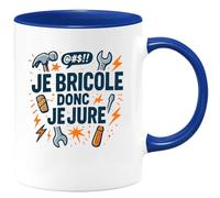 quotedazur - Mug je bricole donc je jure - Tasse Cadeau Humour Homme - Bleu/Céramique
