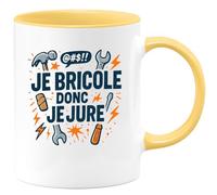 quotedazur - Mug je bricole donc je jure - Tasse Cadeau Humour Homme - Jaune/Céramique