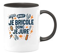 quotedazur - Mug je bricole donc je jure - Tasse Cadeau Humour Homme - Noir/Céramique