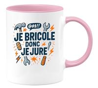 quotedazur - Mug je bricole donc je jure - Tasse Cadeau Humour Homme - Rose/Céramique