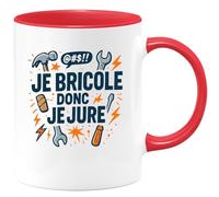quotedazur - Mug je bricole donc je jure - Tasse Cadeau Humour Homme - Rouge/Céramique