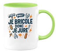 quotedazur - Mug je bricole donc je jure - Tasse Cadeau Humour Homme - Vert/Céramique