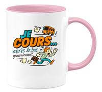 quotedazur - Mug je cours... après le bus généralement - Tasse Cadeau Humour Homme - Rose/Céramique