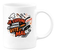 quotedazur - Mug Je cuisine comme je conduis : vite et mal - Tasse Cadeau Humour Femme - Blanc/Céramique