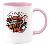 quotedazur - Mug Je cuisine comme je conduis : vite et mal - Tasse Cadeau Humour Femme - Rose/Céramique