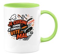 quotedazur - Mug Je cuisine comme je conduis : vite et mal - Tasse Cadeau Humour Femme - Vert/Céramique