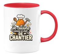 quotedazur - Mug Je cuisine comme un chef... de chantier - Tasse Cadeau Humour Homme - Rouge/Céramique