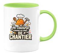 quotedazur - Mug Je cuisine comme un chef... de chantier - Tasse Cadeau Humour Homme - Vert/Céramique