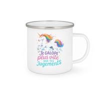 quotedazur - Mug Je galope plus vite que tes jugements - Tasse Cadeau Licorne Femme - Blanc/Emaillé