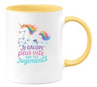 quotedazur - Mug Je galope plus vite que tes jugements - Tasse Cadeau Licorne Femme - Jaune/Céramique