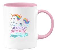 quotedazur - Mug Je galope plus vite que tes jugements - Tasse Cadeau Licorne Femme - Rose/Céramique
