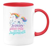 quotedazur - Mug Je galope plus vite que tes jugements - Tasse Cadeau Licorne Femme - Rouge/Céramique