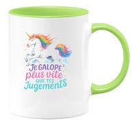 quotedazur - Mug Je galope plus vite que tes jugements - Tasse Cadeau Licorne Femme - Vert/Céramique