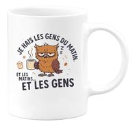 quotedazur - Mug je hais les gens du matin. et les matins... et les gens - Tasse Cadeau Humour - Blanc/Céramique