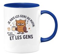 quotedazur - Mug je hais les gens du matin. et les matins... et les gens - Tasse Cadeau Humour - Bleu/Céramique