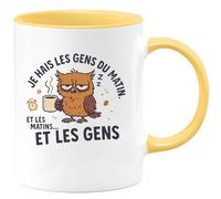 quotedazur - Mug je hais les gens du matin. et les matins... et les gens - Tasse Cadeau Humour - Jaune/Céramique