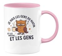 quotedazur - Mug je hais les gens du matin. et les matins... et les gens - Tasse Cadeau Humour - Rose/Céramique