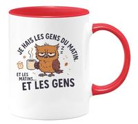 quotedazur - Mug je hais les gens du matin. et les matins... et les gens - Tasse Cadeau Humour - Rouge/Céramique