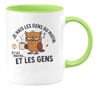 quotedazur - Mug je hais les gens du matin. et les matins... et les gens - Tasse Cadeau Humour - Vert/Céramique