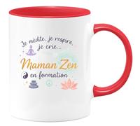 quotedazur - Mug Je médite, je respire, je crie... je suis une Maman Zen en formation - Tasse Cadeau Maman Zen Femme - Rouge/Céramique