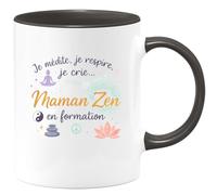 quotedazur - Mug Je médite, je respire, je crie... je suis une Maman Zen en formation - Tasse Cadeau Maman Zen Femme - Noir/Céramique