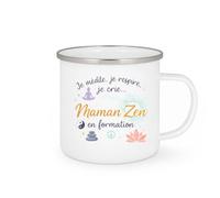 quotedazur - Mug Je médite, je respire, je crie... je suis une Maman Zen en formation - Tasse Cadeau Maman Zen Femme - Blanc/Emaillé